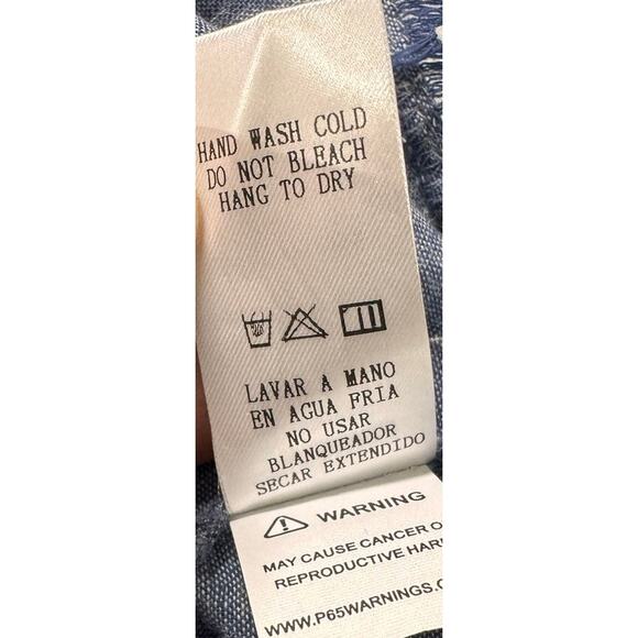 Doe & Rae Large Blue White Stripe Ruffle Cap Sleeve Frayed Edge Top - Picture 6 of 8